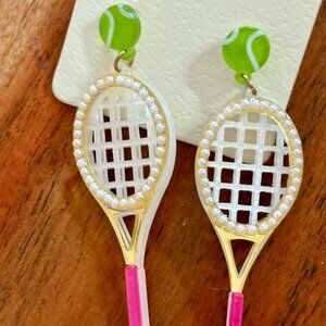 Wimbledon Tennis Racket Earrings – Acrylic Drop Post, 2.7" Statement Pair
